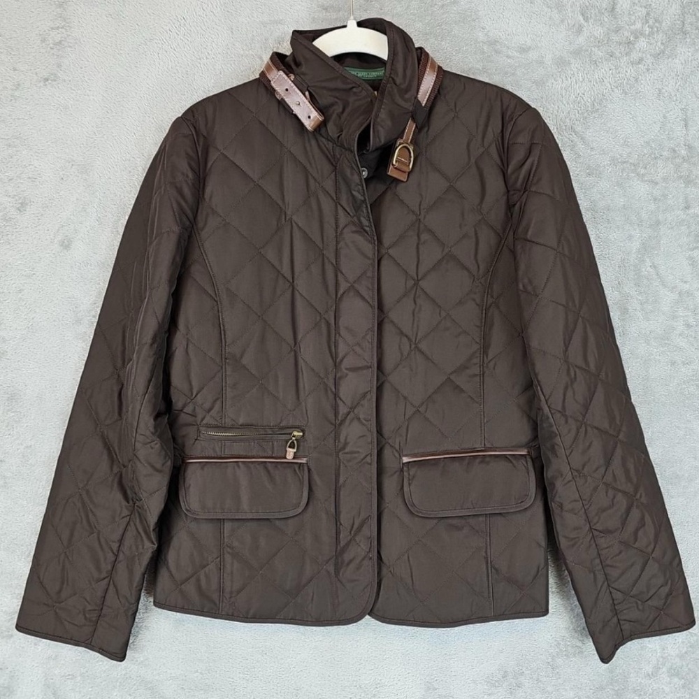Vintage Ralph Lauren Diamond Quilted Barn Jacket Womens Size S Brown Equestrian